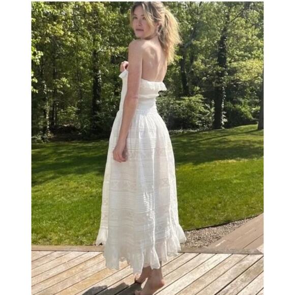 DOEN Sz XS White Salt Solona Strapless Cotton Lace Midi Dress - Picture 1 of 13
